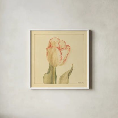 Tulip I by Danhui Nai. Shown in a crisp white glass frame for a clean and minimalist style. Available as an archival giclee rolled canvas, fine art paper, or poster print. SKU 5352a.