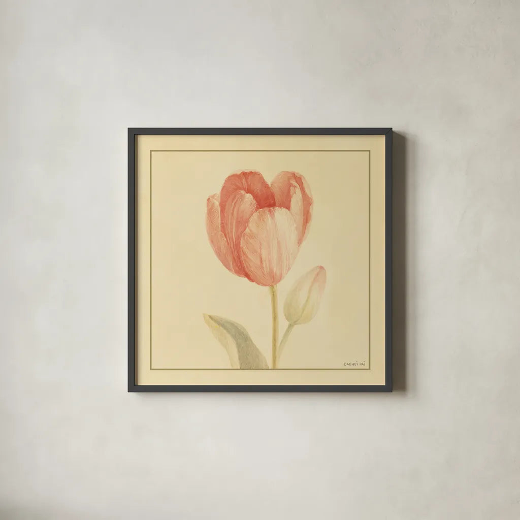 Tulip III by Danhui Nai. Shown in a sleek black glass frame for a contemporary gallery look. Available as an archival giclee rolled canvas, fine art paper, or poster print. SKU 5354a.