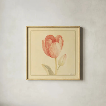 Tulip III by Danhui Nai. Shown in a natural wood glass frame for a timeless modern aesthetic. Available as an archival giclee rolled canvas, fine art paper, or poster print. SKU 5354a.