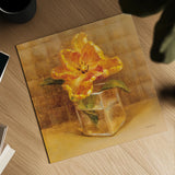 Tulip in Glass by Danhui Nai. Shown as a detailed flat fine art print, highlighting archival giclee quality. Available as an archival giclee rolled canvas, fine art paper, or poster print. SKU 36565a.
