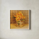 Tulip in Glass by Danhui Nai. Shown in a crisp white glass frame for a clean and minimalist style. Available as an archival giclee rolled canvas, fine art paper, or poster print. SKU 36565a.