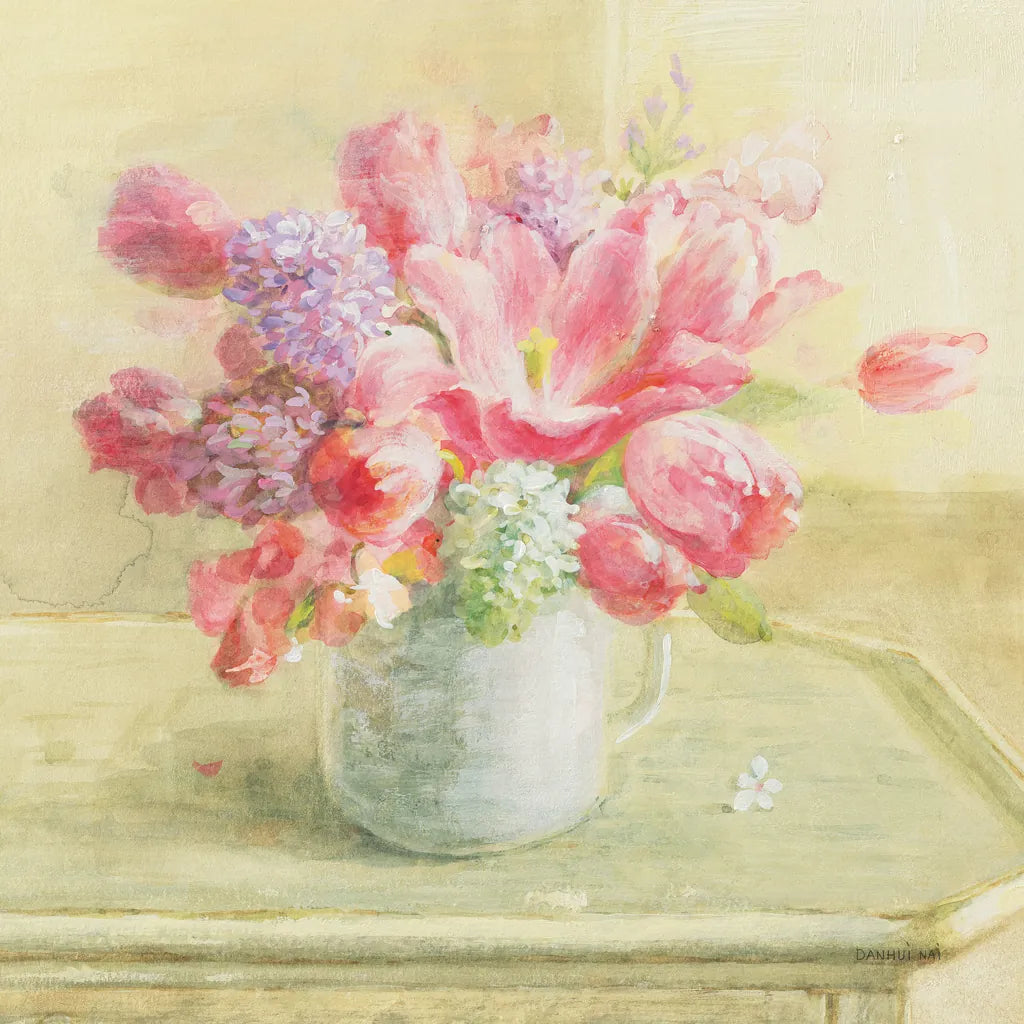 Tulips and Hyacinths on White by Danhui Nai. SKU 36563a. Archival Giclee Fine art print for wall decor.