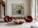 Tulips in Black and White Hatbox by Danhui Nai. Shown as extra-large giant wall art in a modern living room. Available as an archival giclee rolled canvas, fine art paper, or poster print. SKU 10262a.