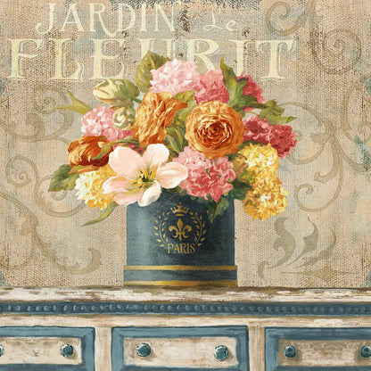 Tulips in Teal and Gold Hatbox by Danhui Nai. SKU 25845a. Archival Giclee Fine art print for wall decor.