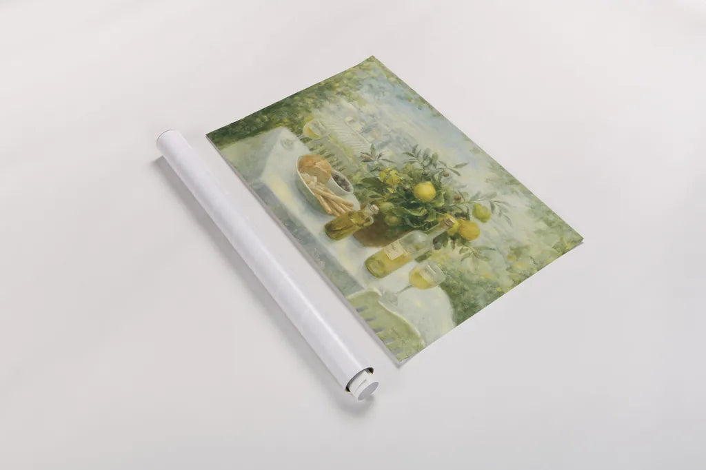 Tuscan Table by Danhui Nai. shown as a rolled paper print. Available as archival giclee rolled canvas, fine art paper, or poster print. SKU 5148i.