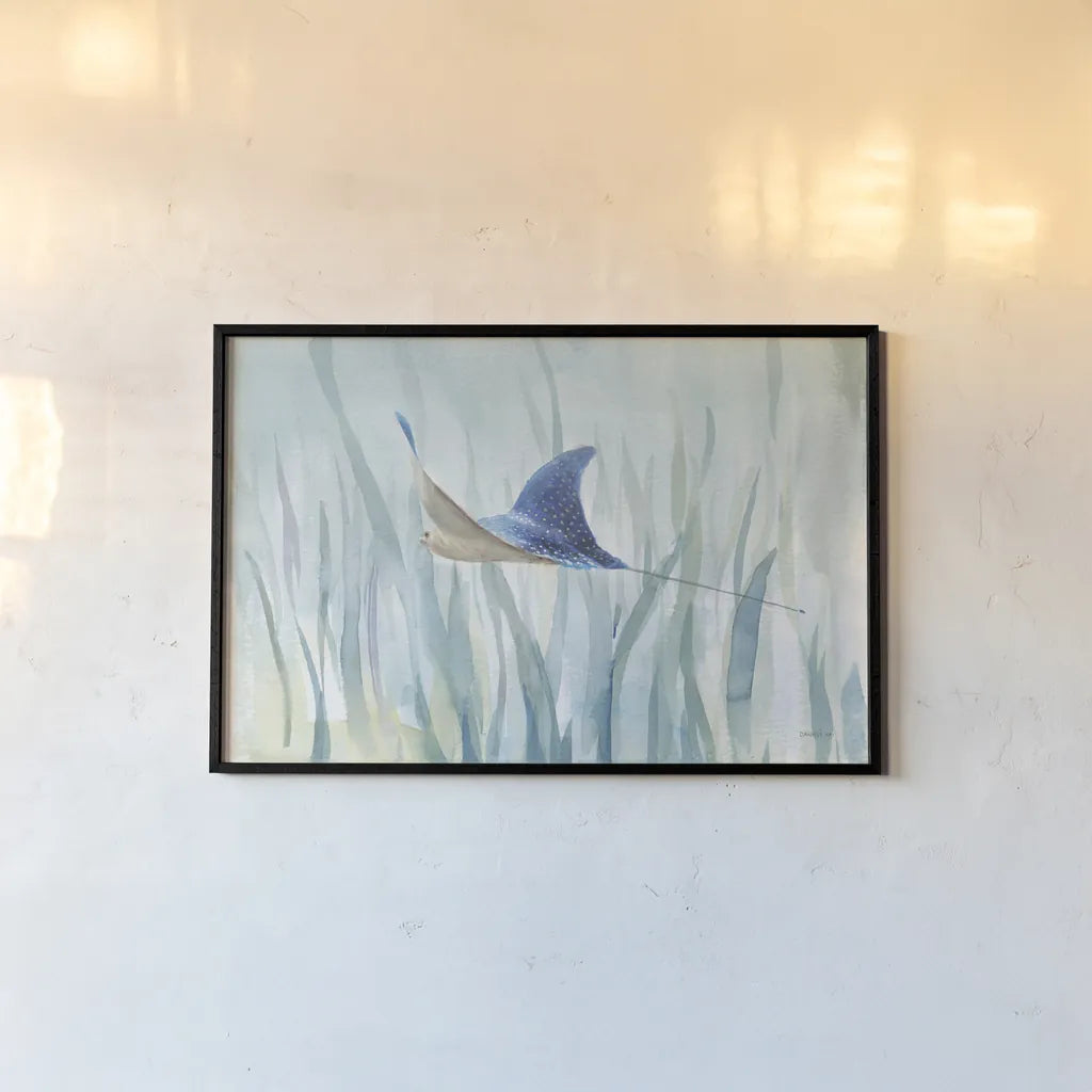 Undersea Ray by Danhui Nai. shown as a paper print in a black flame. Available as a archival giclee rolled canvas, fine art paper, or poster print. SKU 71229i.