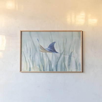 Undersea Ray by Danhui Nai. shown as a paper print in a natural frame. Available as a archival giclee rolled canvas, fine art paper, or poster print. SKU 71229i.