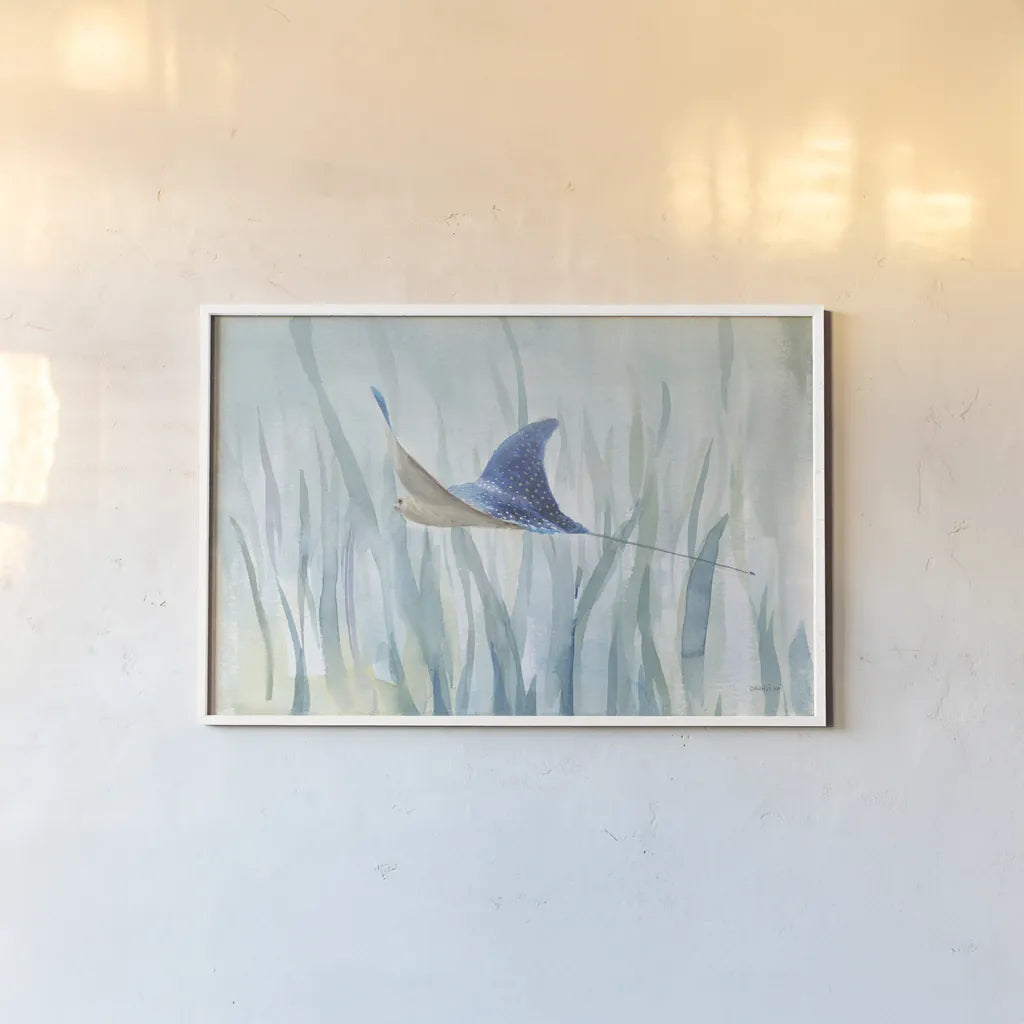 Undersea Ray by Danhui Nai. shown as a paper print in a white frame. Available as a archival giclee rolled canvas, fine art paper, or poster print. SKU 71229i.