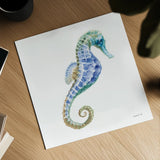 Undersea Seahorse by Danhui Nai. Shown as a detailed flat fine art print, highlighting archival giclee quality. Available as an archival giclee rolled canvas, fine art paper, or poster print. SKU 83138a.
