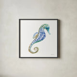 Undersea Seahorse by Danhui Nai. Shown in a sleek black glass frame for a contemporary gallery look. Available as an archival giclee rolled canvas, fine art paper, or poster print. SKU 83138a.