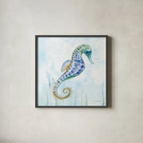Undersea Seahorse Swimming II by Danhui Nai. Shown in a sleek black glass frame for a contemporary gallery look. Available as an archival giclee rolled canvas, fine art paper, or poster print. SKU 84798a.