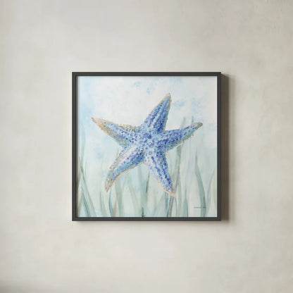 Undersea Starfish Seaweed by Danhui Nai. Shown in a sleek black glass frame for a contemporary gallery look. Available as an archival giclee rolled canvas, fine art paper, or poster print. SKU 84799a.