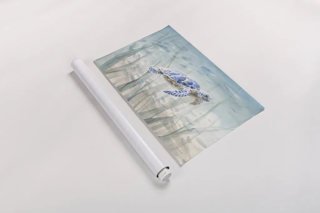 Undersea Turtle by Danhui Nai. shown as a rolled paper print. Available as archival giclee rolled canvas, fine art paper, or poster print. SKU 71228i.