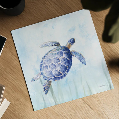 Undersea Turtle II by Danhui Nai. Shown as a detailed flat fine art print, highlighting archival giclee quality. Available as an archival giclee rolled canvas, fine art paper, or poster print. SKU 83485a.