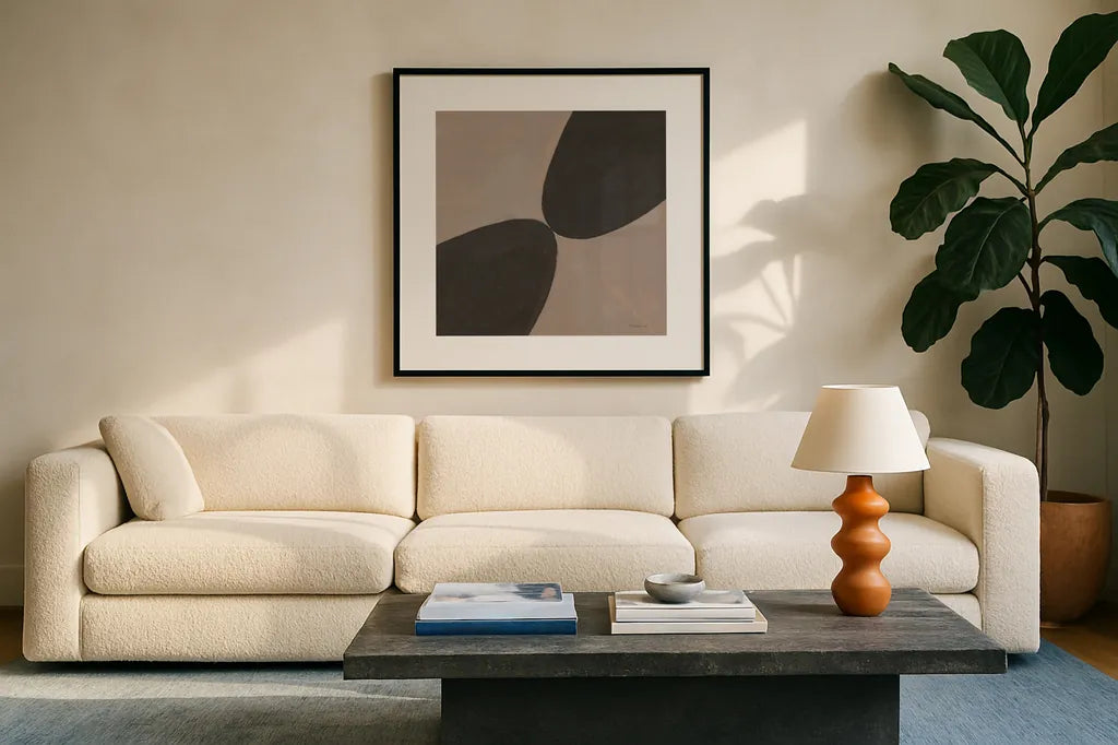 Unity by Danhui Nai. Displayed in a glass frame with matte in a clean modern living room. Available as an archival giclee rolled canvas, fine art paper, or poster print. SKU 85210a.