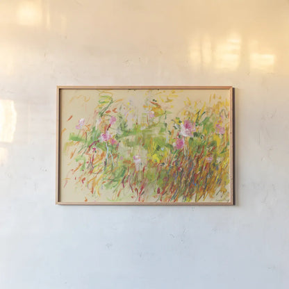 Vibrant Garden by Danhui Nai. shown as a paper print in a natural frame. Available as a archival giclee rolled canvas, fine art paper, or poster print. SKU 100023i.