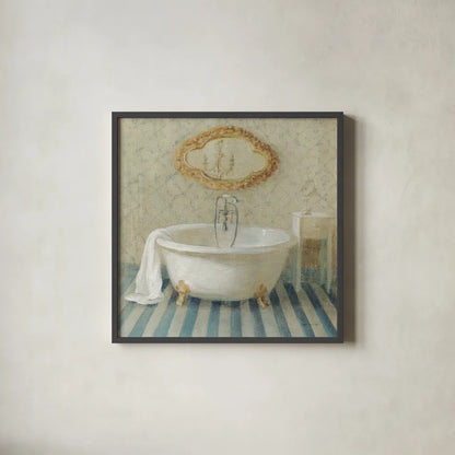 Victorian Bath II by Danhui Nai. Shown in a sleek black glass frame for a contemporary gallery look. Available as an archival giclee rolled canvas, fine art paper, or poster print. SKU 5593a.