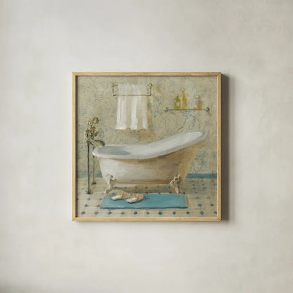 Victorian Bath III by Danhui Nai. Shown in a natural wood glass frame for a timeless modern aesthetic. Available as an archival giclee rolled canvas, fine art paper, or poster print. SKU 5594a.