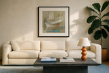 Victorian Bath III by Danhui Nai. Displayed in a glass frame with matte in a clean modern living room. Available as an archival giclee rolled canvas, fine art paper, or poster print. SKU 5594a.