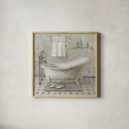 Victorian Bath III Neutral by Danhui Nai. Shown in a natural wood glass frame for a timeless modern aesthetic. Available as an archival giclee rolled canvas, fine art paper, or poster print. SKU 54871a.