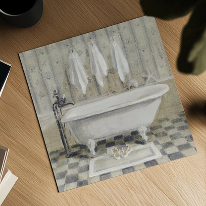 Victorian Bath IV White Tub by Danhui Nai. Shown as a detailed flat fine art print, highlighting archival giclee quality. Available as an archival giclee rolled canvas, fine art paper, or poster print. SKU 54872a.