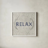 Victorian Bath Words II Sq by Danhui Nai. Shown in a crisp white glass frame for a clean and minimalist style. Available as an archival giclee rolled canvas, fine art paper, or poster print. SKU 82642a.