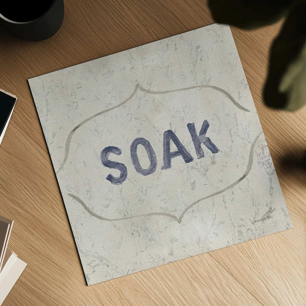 Victorian Bath Words III Sq by Danhui Nai. Shown as a detailed flat fine art print, highlighting archival giclee quality. Available as an archival giclee rolled canvas, fine art paper, or poster print. SKU 82643a.