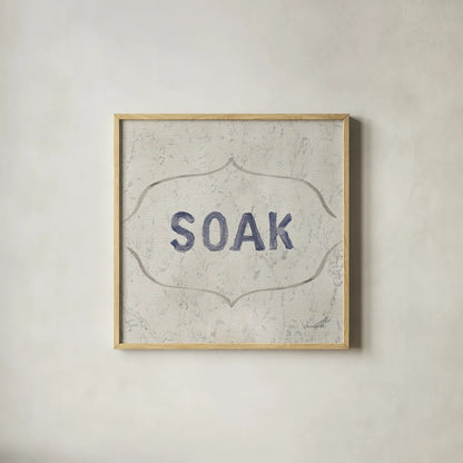 Victorian Bath Words III Sq by Danhui Nai. Shown in a natural wood glass frame for a timeless modern aesthetic. Available as an archival giclee rolled canvas, fine art paper, or poster print. SKU 82643a.