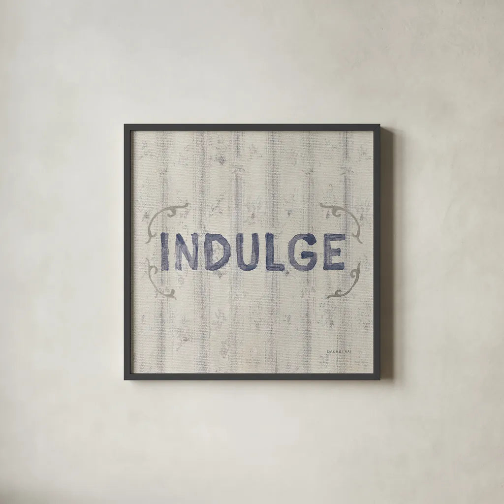 Victorian Bath Words IV Sq by Danhui Nai. Shown in a sleek black glass frame for a contemporary gallery look. Available as an archival giclee rolled canvas, fine art paper, or poster print. SKU 82644a.
