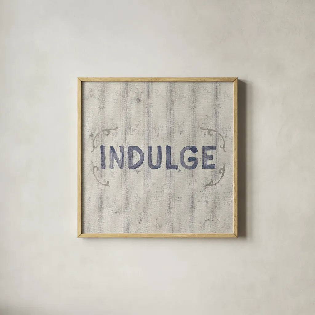 Victorian Bath Words IV Sq by Danhui Nai. Shown in a natural wood glass frame for a timeless modern aesthetic. Available as an archival giclee rolled canvas, fine art paper, or poster print. SKU 82644a.