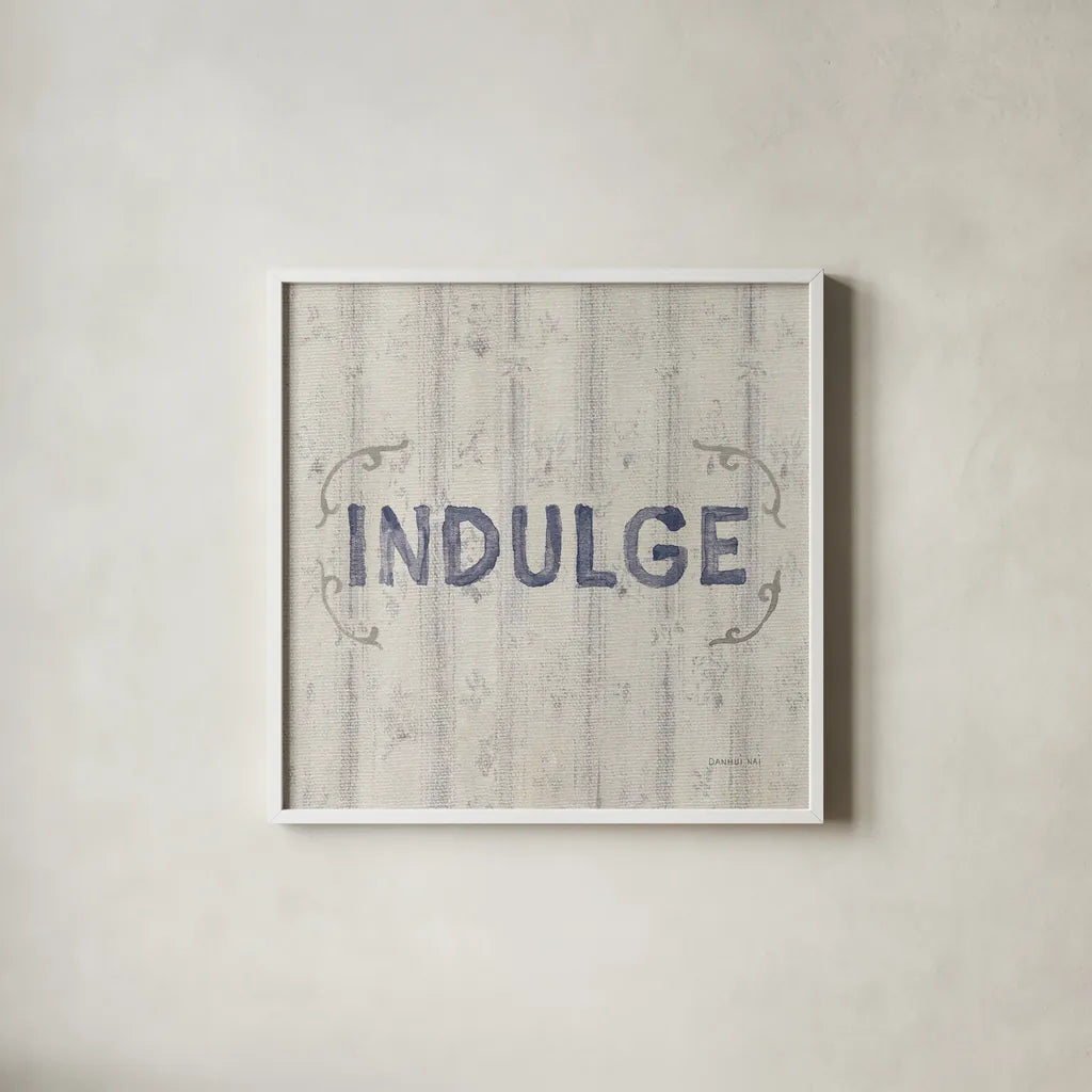 Victorian Bath Words IV Sq by Danhui Nai. Shown in a crisp white glass frame for a clean and minimalist style. Available as an archival giclee rolled canvas, fine art paper, or poster print. SKU 82644a.