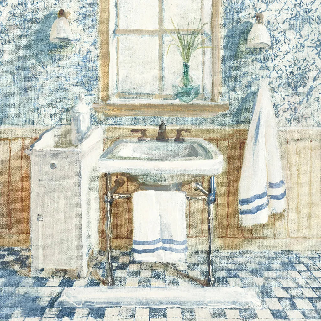 Victorian Sink I Navy by Danhui Nai. SKU 54882a. Archival Giclee Fine art print for wall decor.