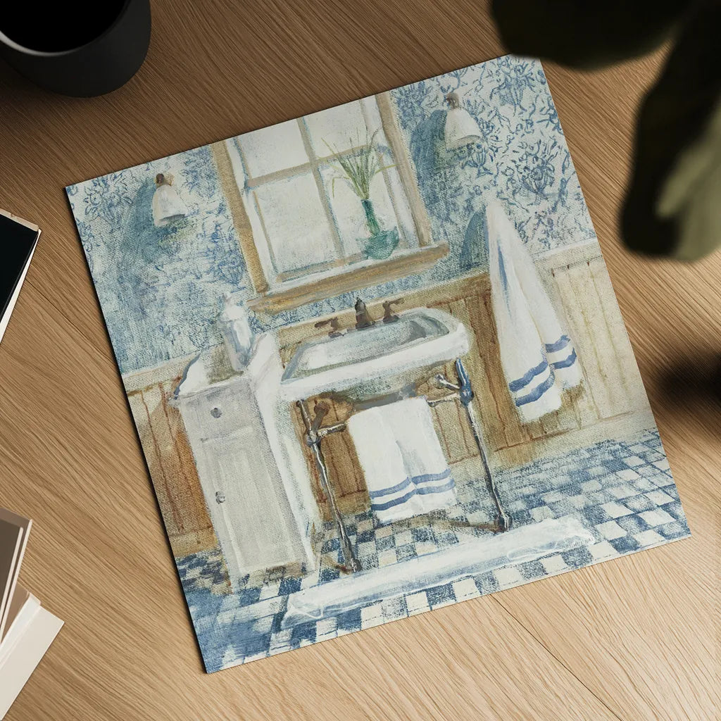 Victorian Sink I Navy by Danhui Nai. Shown as a detailed flat fine art print, highlighting archival giclee quality. Available as an archival giclee rolled canvas, fine art paper, or poster print. SKU 54882a.