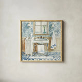 Victorian Sink I Navy by Danhui Nai. Shown in a natural wood glass frame for a timeless modern aesthetic. Available as an archival giclee rolled canvas, fine art paper, or poster print. SKU 54882a.