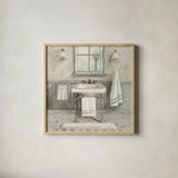 Victorian Sink I Neutral by Danhui Nai. Shown in a natural wood glass frame for a timeless modern aesthetic. Available as an archival giclee rolled canvas, fine art paper, or poster print. SKU 88748a.