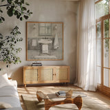 Victorian Sink I Neutral by Danhui Nai. Shown in a natural wood frame in a cozy modern living room. Available as an archival giclee rolled canvas, fine art paper, or poster print. SKU 88748a.