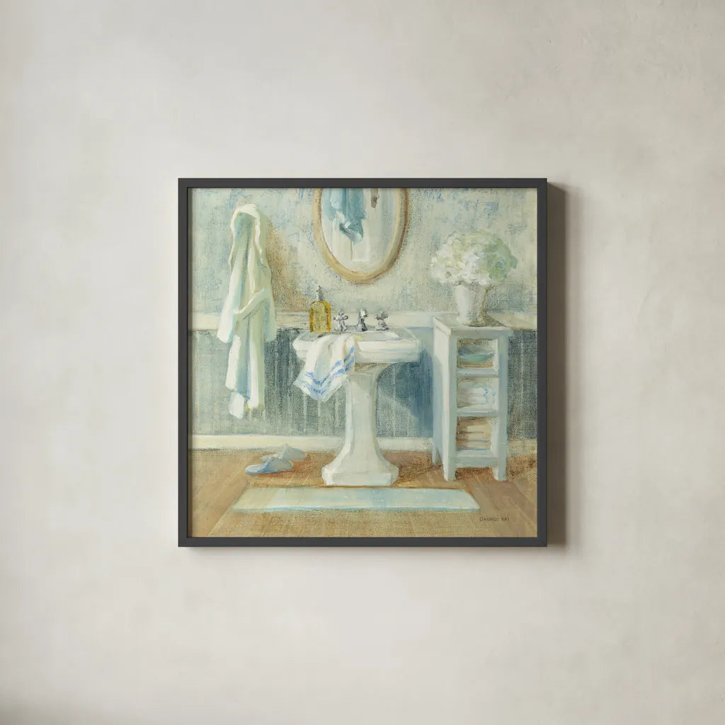 Victorian Sink II by Danhui Nai. Shown in a sleek black glass frame for a contemporary gallery look. Available as an archival giclee rolled canvas, fine art paper, or poster print. SKU 5440a.