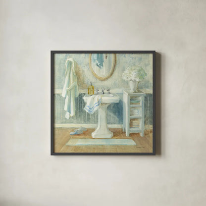 Victorian Sink II by Danhui Nai. Shown in a sleek black glass frame for a contemporary gallery look. Available as an archival giclee rolled canvas, fine art paper, or poster print. SKU 5440a.