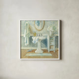 Victorian Sink II by Danhui Nai. Shown in a crisp white glass frame for a clean and minimalist style. Available as an archival giclee rolled canvas, fine art paper, or poster print. SKU 5440a.