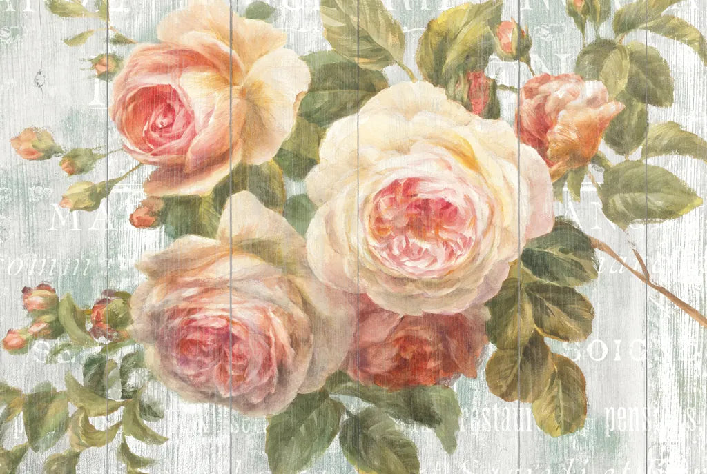 Vintage Roses on Driftwood by Danhui Nai. SKU 11259i. Archival Giclee Fine art print for wall decor.