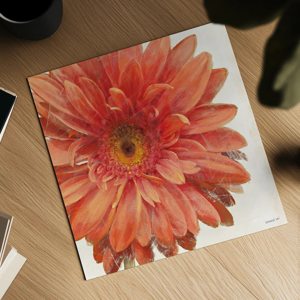 Vivid Daisy by Danhui Nai. Shown as a detailed flat fine art print, highlighting archival giclee quality. Available as an archival giclee rolled canvas, fine art paper, or poster print. SKU 2585a.