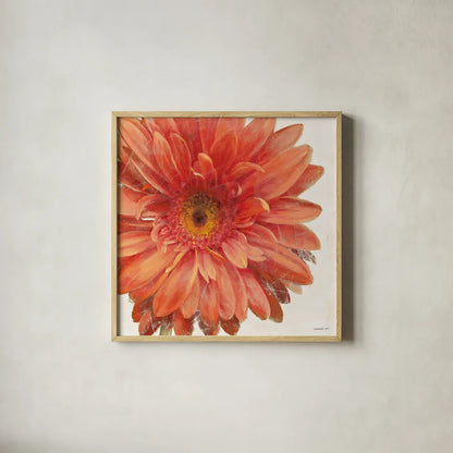 Vivid Daisy by Danhui Nai. Shown in a natural wood glass frame for a timeless modern aesthetic. Available as an archival giclee rolled canvas, fine art paper, or poster print. SKU 2585a.
