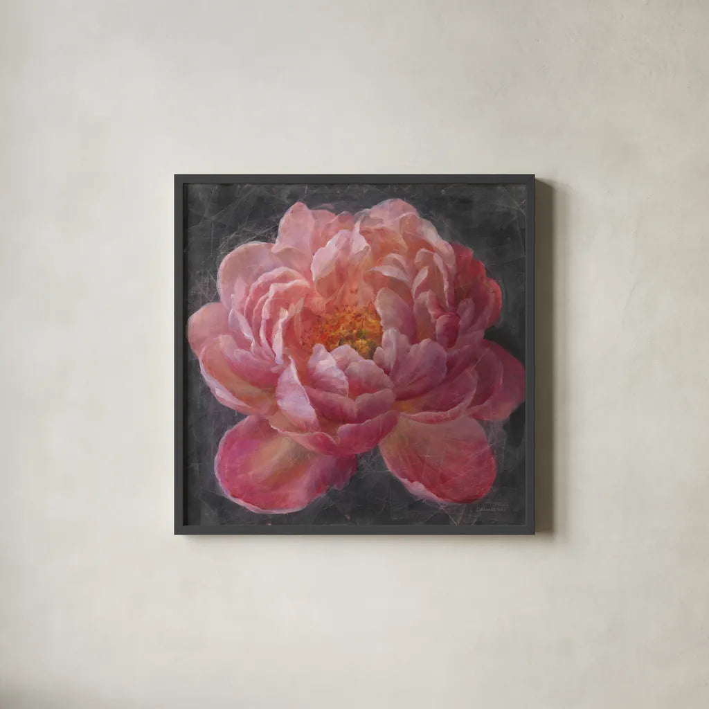 Vivid Floral I by Danhui Nai. Shown in a sleek black glass frame for a contemporary gallery look. Available as an archival giclee rolled canvas, fine art paper, or poster print. SKU 4747a.