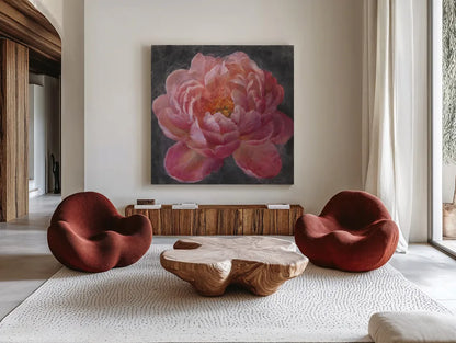 Vivid Floral I by Danhui Nai. Shown as extra-large giant wall art in a modern living room. Available as an archival giclee rolled canvas, fine art paper, or poster print. SKU 4747a.