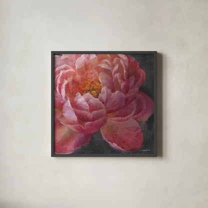 Vivid Floral I Crop by Danhui Nai. Shown in a sleek black glass frame for a contemporary gallery look. Available as an archival giclee rolled canvas, fine art paper, or poster print. SKU 4947a.