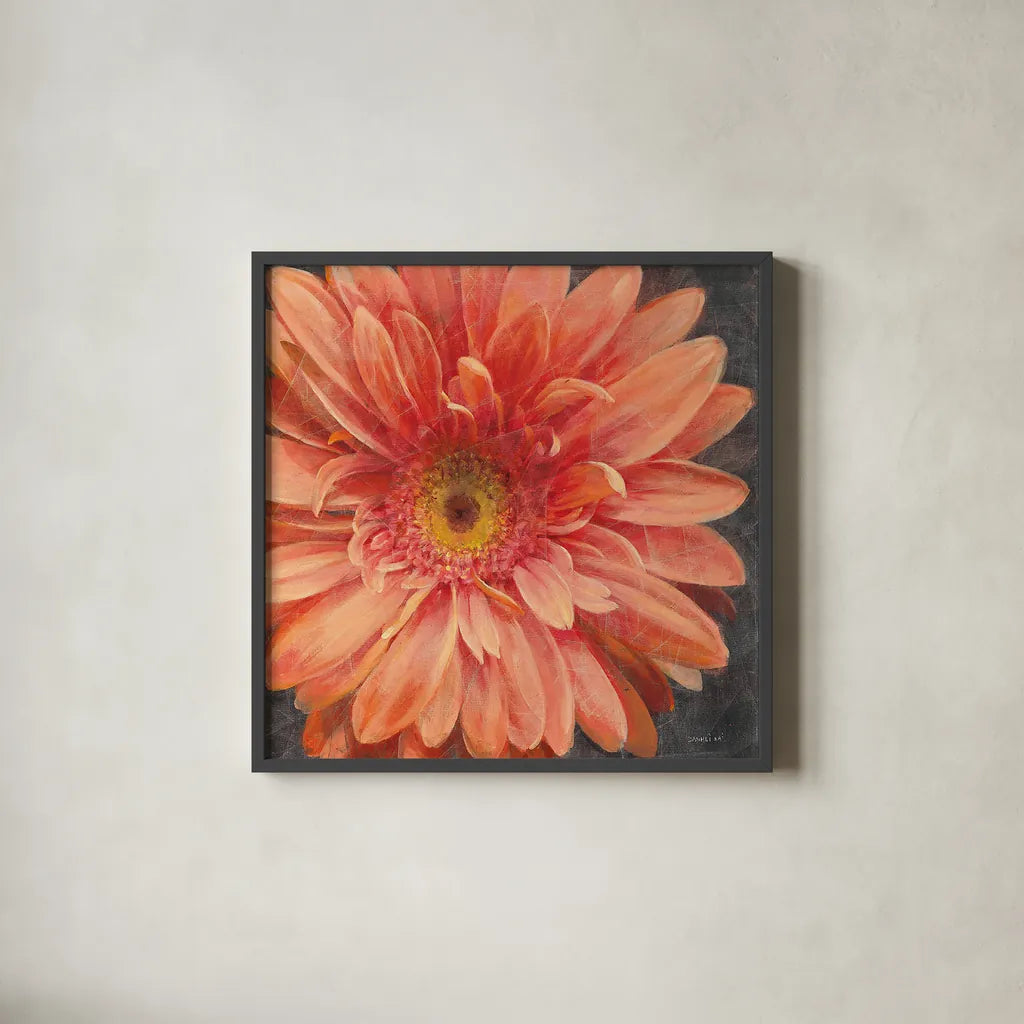 Vivid Floral II Crop by Danhui Nai. Shown in a sleek black glass frame for a contemporary gallery look. Available as an archival giclee rolled canvas, fine art paper, or poster print. SKU 27968a.