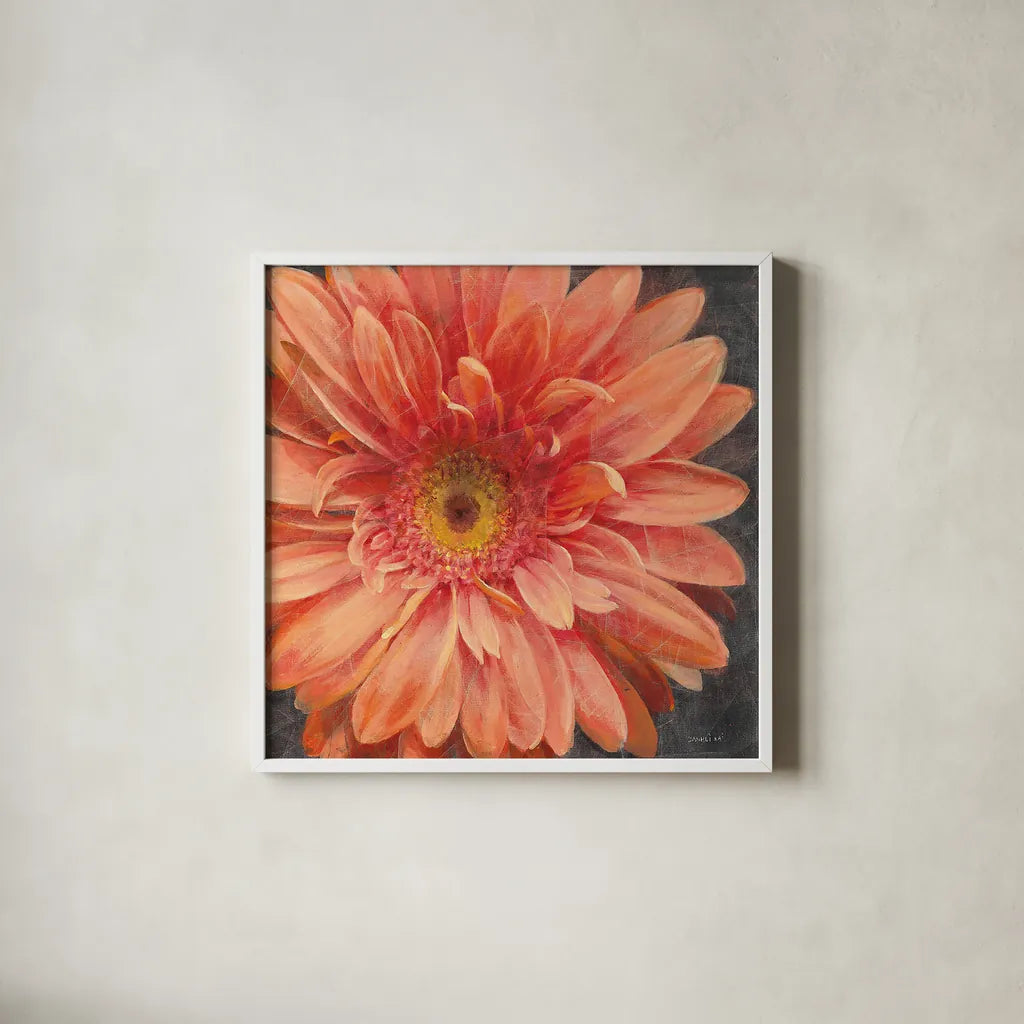 Vivid Floral II Crop by Danhui Nai. Shown in a crisp white glass frame for a clean and minimalist style. Available as an archival giclee rolled canvas, fine art paper, or poster print. SKU 27968a.