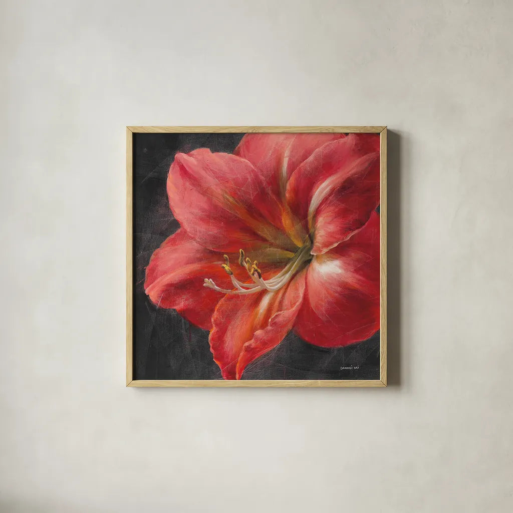 Vivid Floral III Crop by Danhui Nai. Shown in a natural wood glass frame for a timeless modern aesthetic. Available as an archival giclee rolled canvas, fine art paper, or poster print. SKU 27969a.
