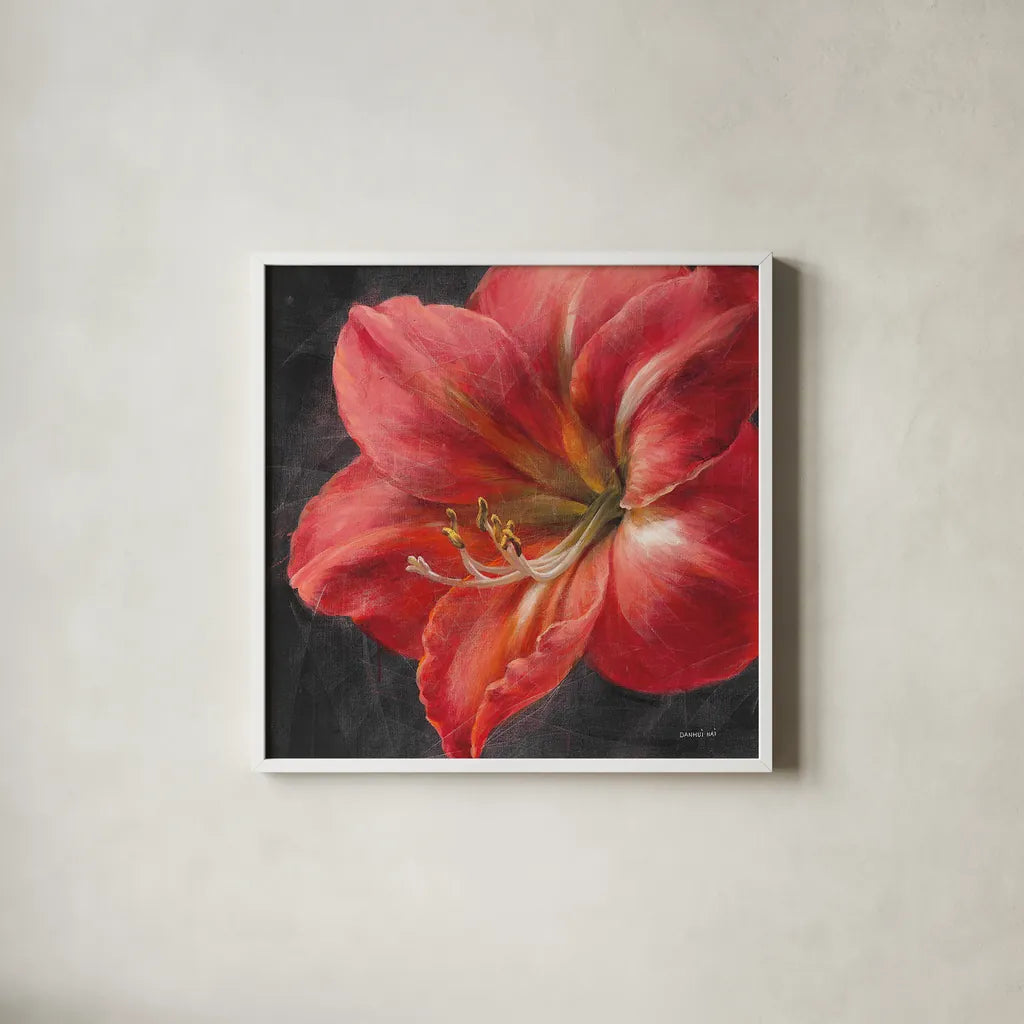 Vivid Floral III Crop by Danhui Nai. Shown in a crisp white glass frame for a clean and minimalist style. Available as an archival giclee rolled canvas, fine art paper, or poster print. SKU 27969a.