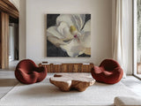 Vivid Floral IV Crop by Danhui Nai. Shown as extra-large giant wall art in a modern living room. Available as an archival giclee rolled canvas, fine art paper, or poster print. SKU 27970a.